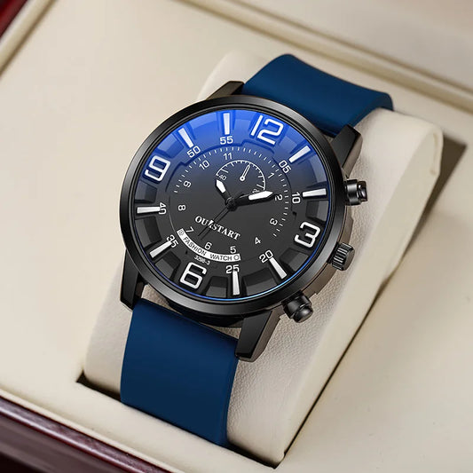 Duobeiduo Men's casual watch with blue glass quartz and silicone